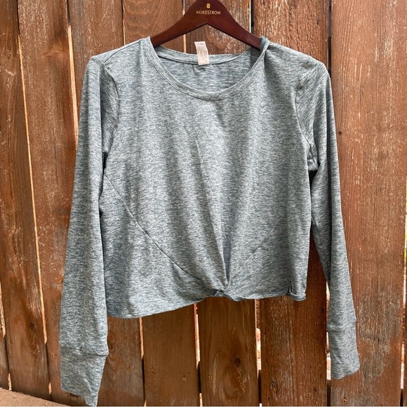 VELOCITY Womens Teal Heather Cropped Long Sleeve Athletic Top Size Medium - Picture 1 of 10